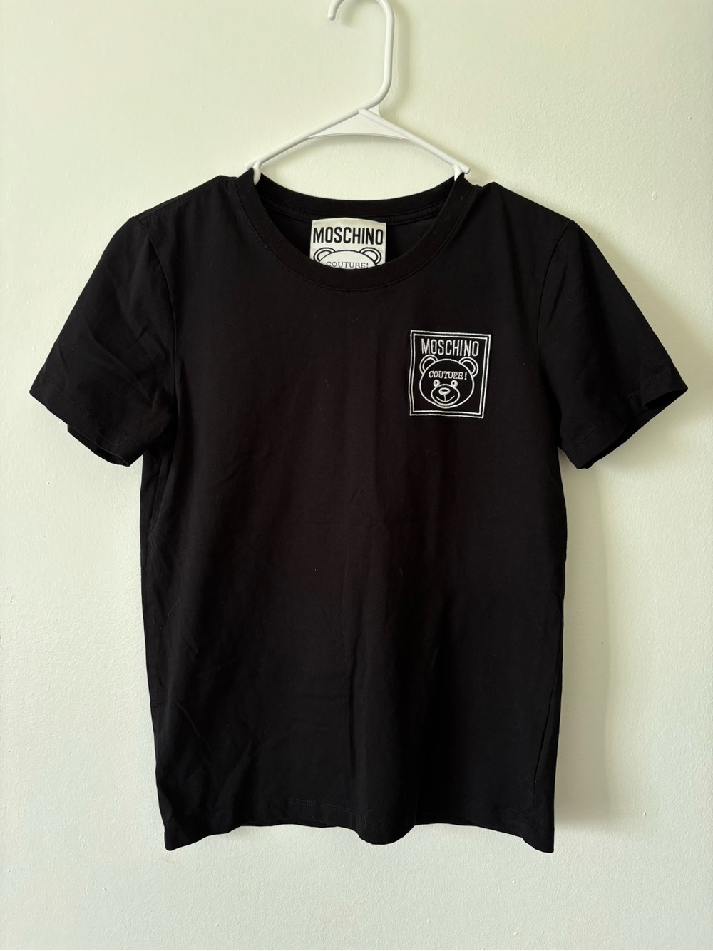 Moschino Black Short-Sleeve Tee with White Patch Logo